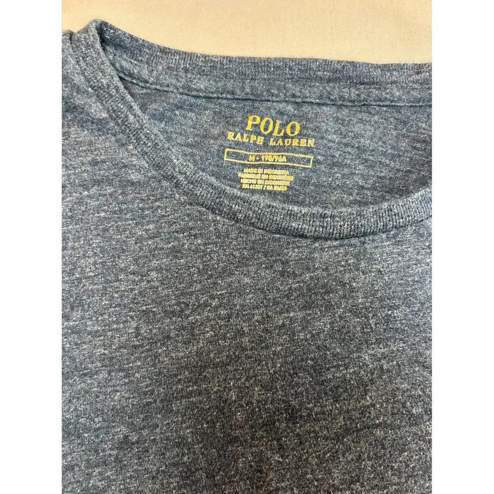 Polo Ralph Lauren Mens Long Sleeve T-Shirt Navy Heather Cotton Pony Logo M